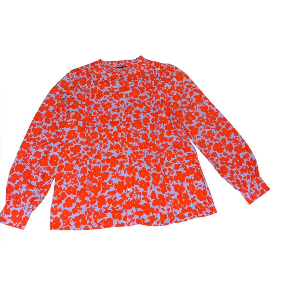 NWT Ann Taylor Red and Blue Floral Long Sleeve Blouse